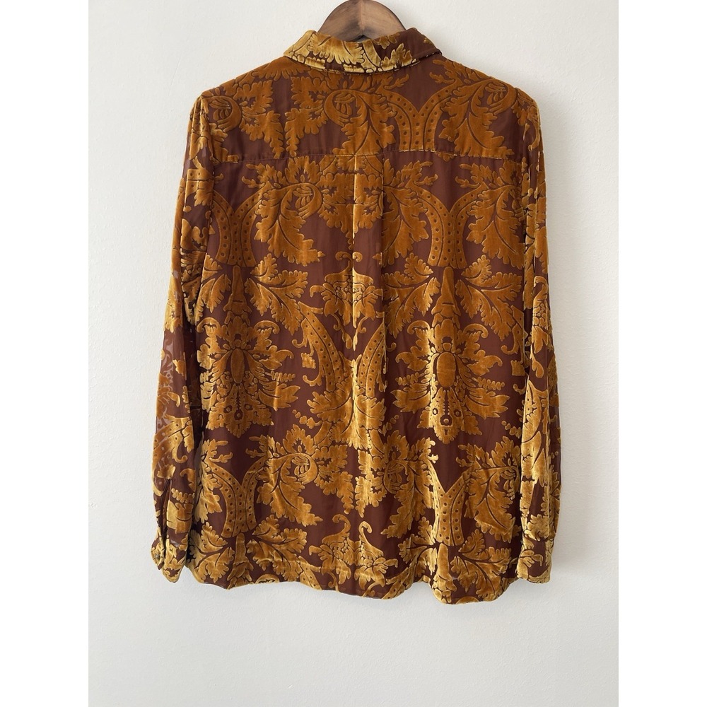 Soft Surroundings Floreat Mustard Gold Velvet Burnout Top Buttondown Size XL - Picture 2 of 6